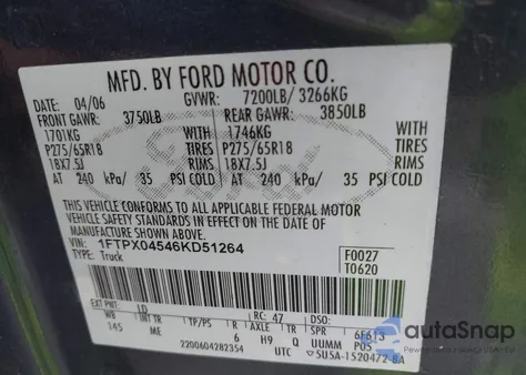 2006 Ford F-150 Fx4/Xlt from USA, damaged, VIN 1FTPX04546KD51264